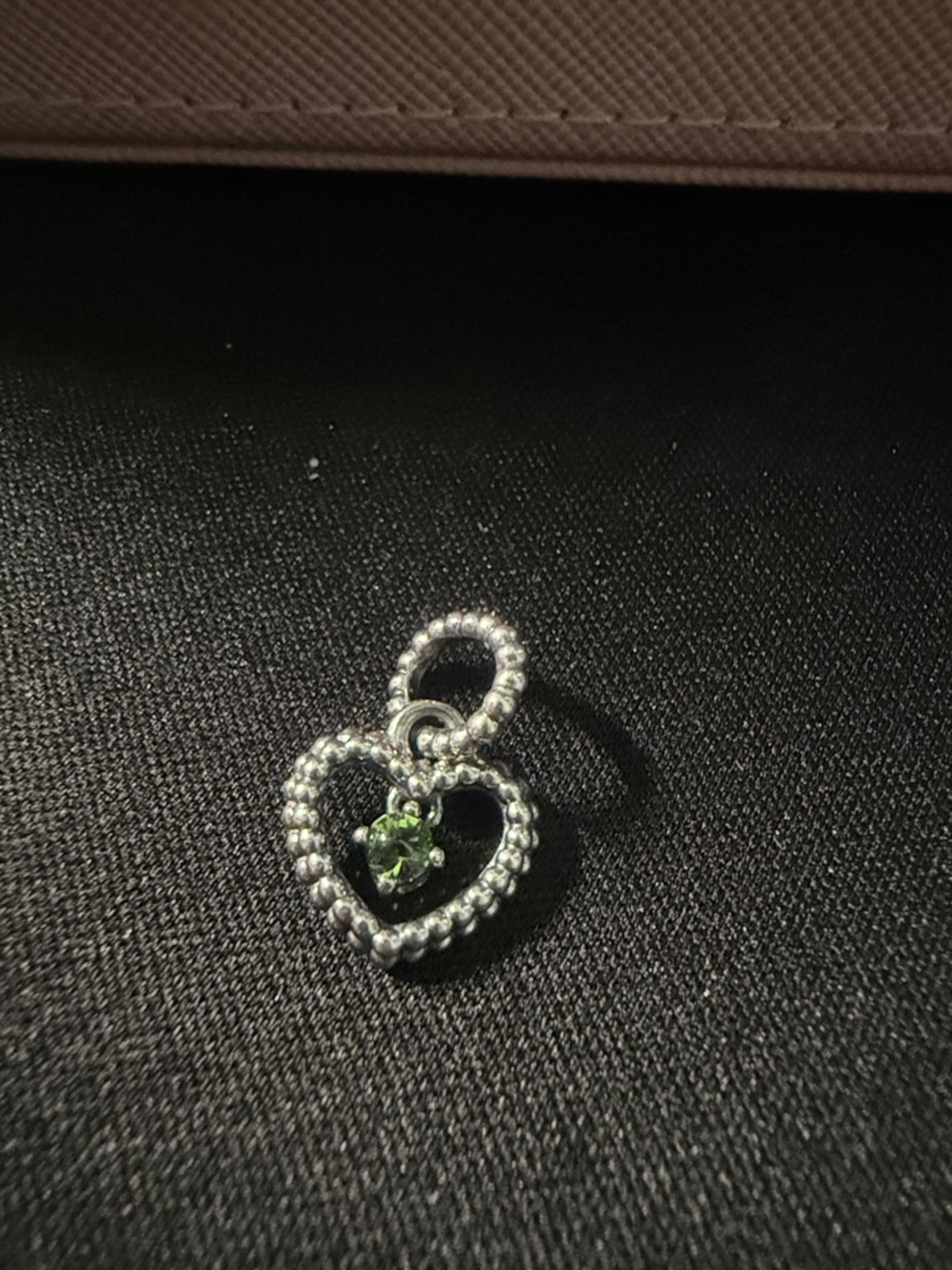 Pandora Silver Beaded Heart Pendant with Peridot Gemstone August Birthstone